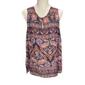 Violet + Claire Sheer Paisley Blouse Black Pink Semi Sheer Blouse Size Large